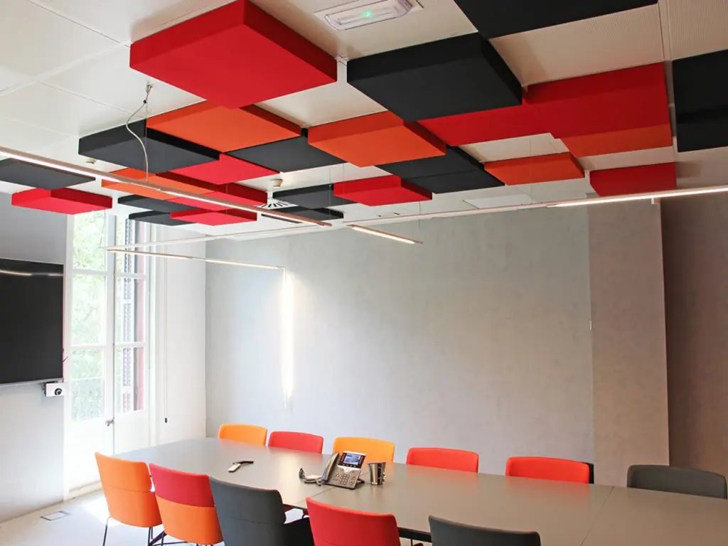 acoustic ceiling panels attached on drop ceiling