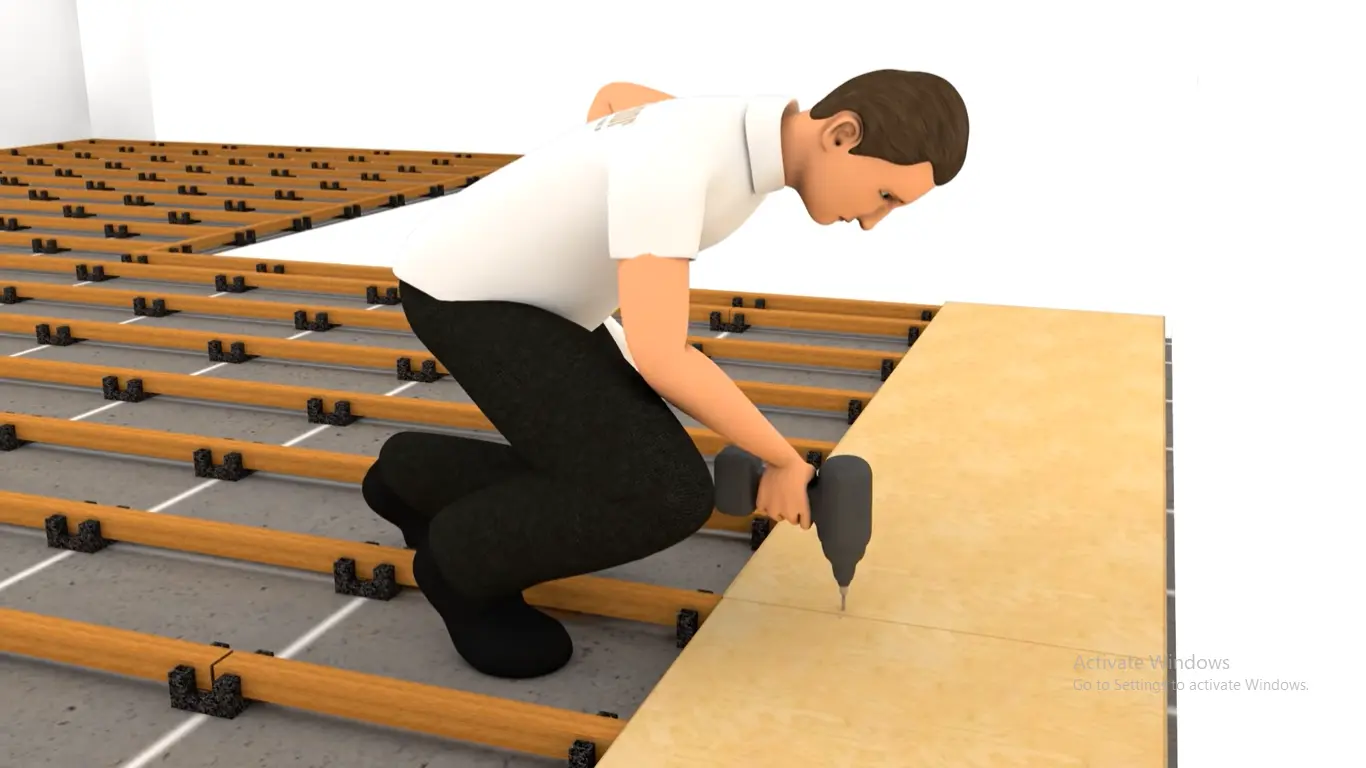 screwing the floorboard to the batten